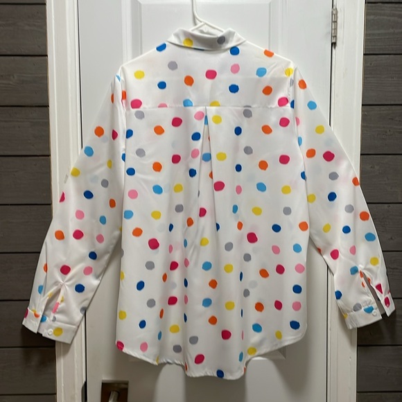 MISSLOOK White with Colorful Polka Dots Button Down  Long-Sleeve Blouse XXL NWOT - Picture 2 of 12